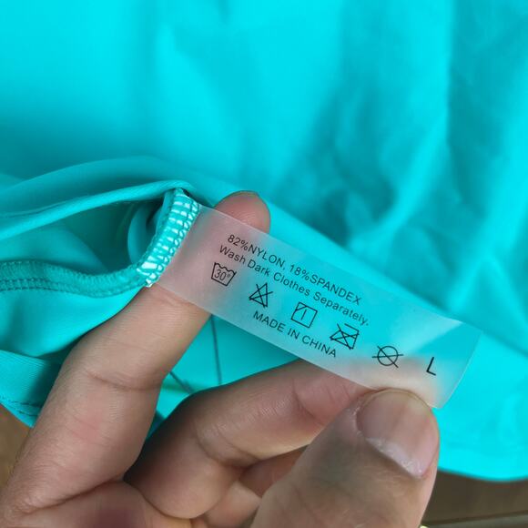 Yonique Women Swimsuit Green Gray Stripe 2 Piece Tankini Tummy Control Stretch L - Picture 10 of 12